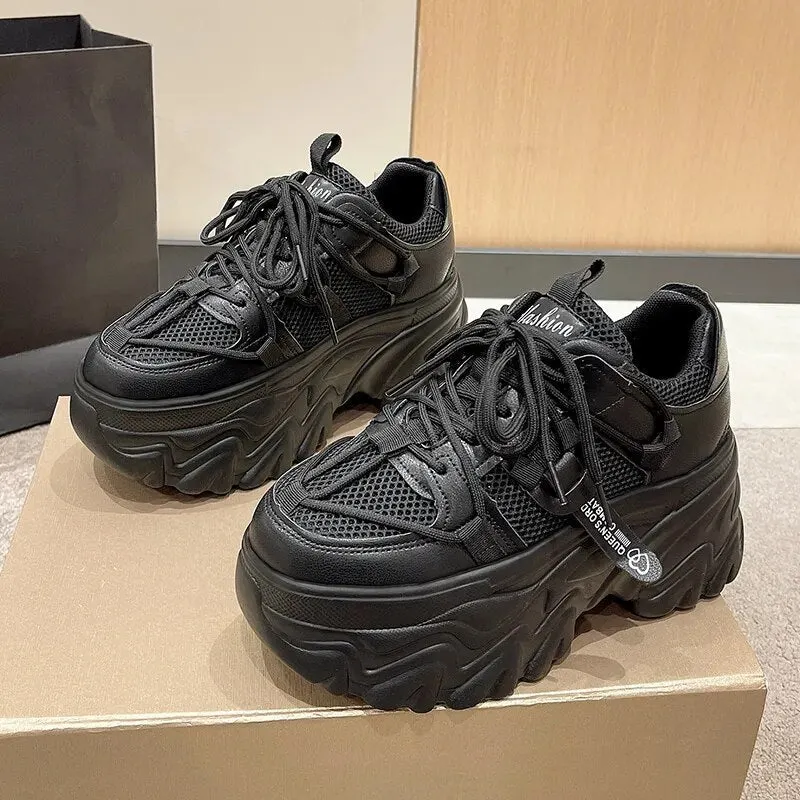 Chunky Sneakers 8cm Heel Women's Solid Color Platform Shoes Maxct