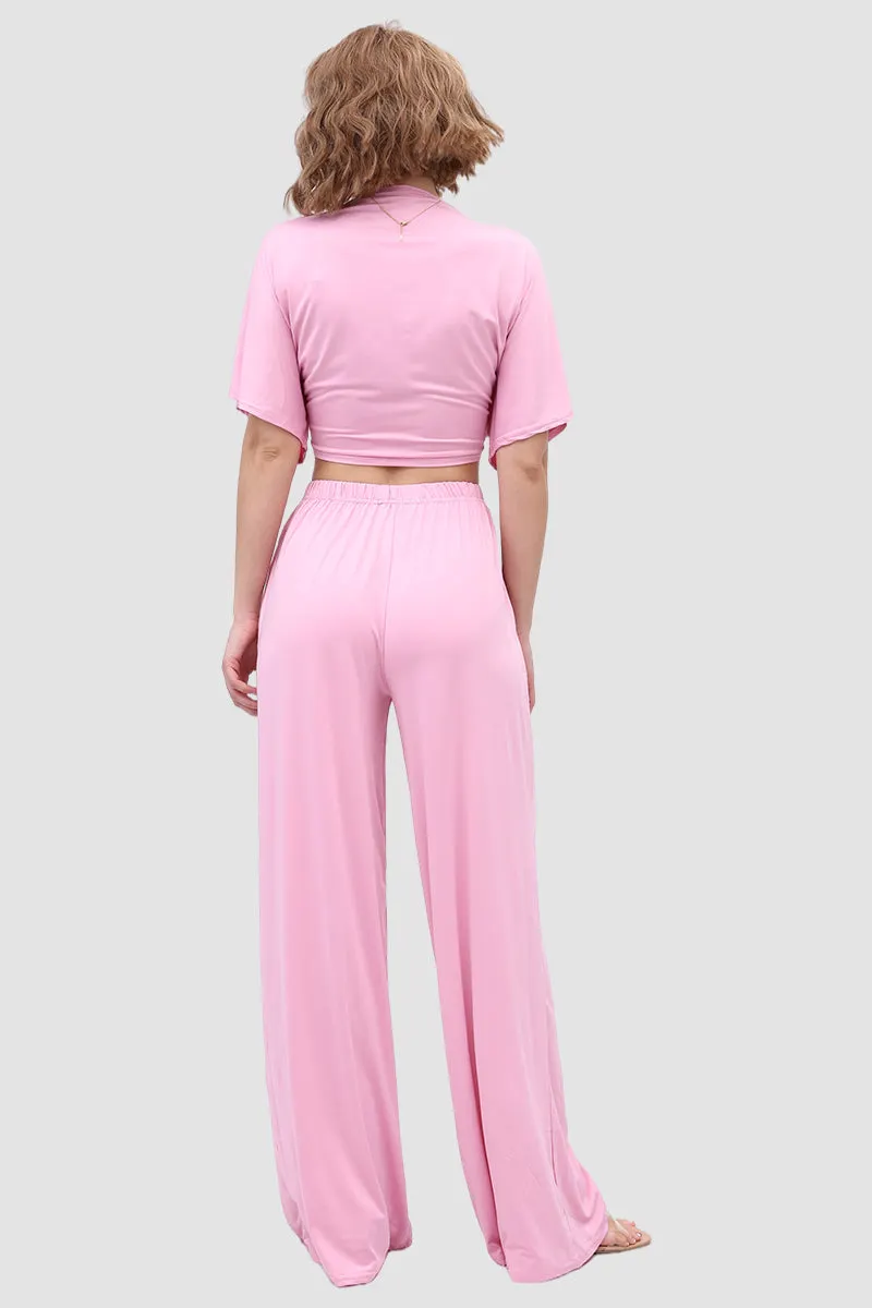 Maxct Deep V-neck Top & Elastic Wide Leg Pants