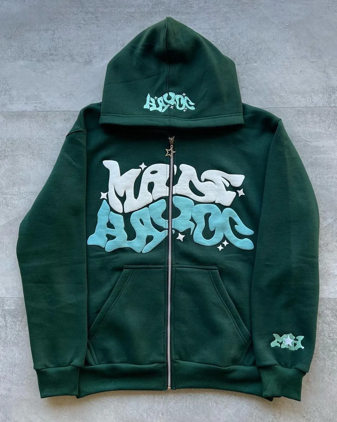 Maxct Y2K Zip Up Hoodie Harajuku Men Letter Graphic Printing Oversized Hoodie Sweatshirt Punk Rock Gothic Clothes Tops Streetwear