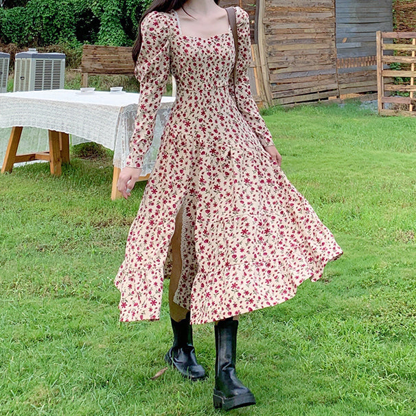 Sweet Floral Corduroy Midi Dress Maxct