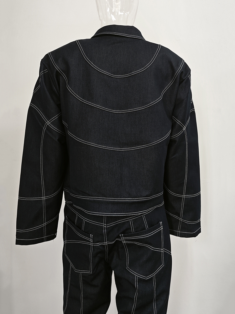 Oversize Stitch Denim Jacket & Wide-leg Stitch Denim Jeans Setup NA676