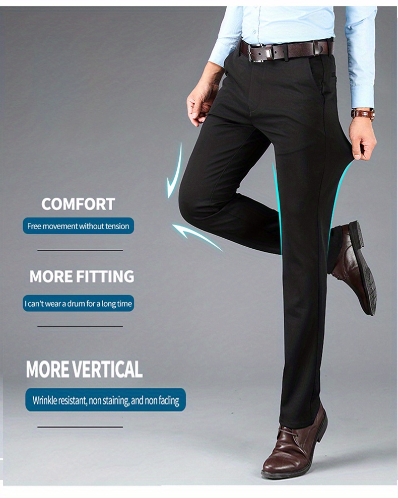 Warm Fleece Dress Pants, Men's Formal Stretch Dress Pants For Fall Winter Business