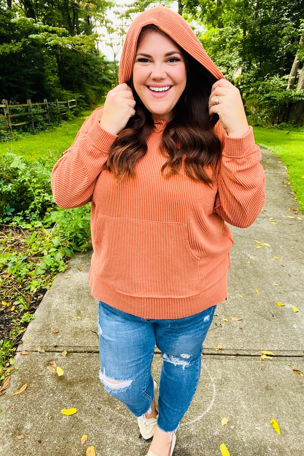 Maxct &Cozy Days Rust Mineral Wash Rib Knit Hoodie