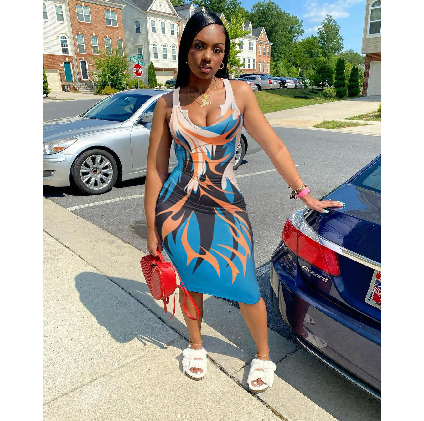 Abstract Print Slip Party Maxi Dress - Multicolor Maxct