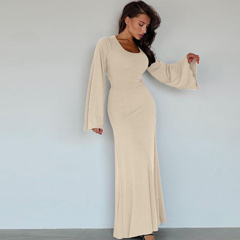 Maxct Women's Clothing 2024 Spring New Fashion Loose U Collar Back Lace Long Sleeve Dress Wholesale
