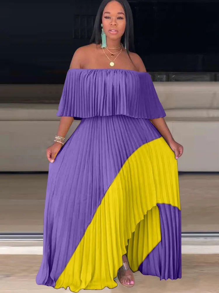 Off Shoulder Ombre Pleated Maxi Dress Maxct