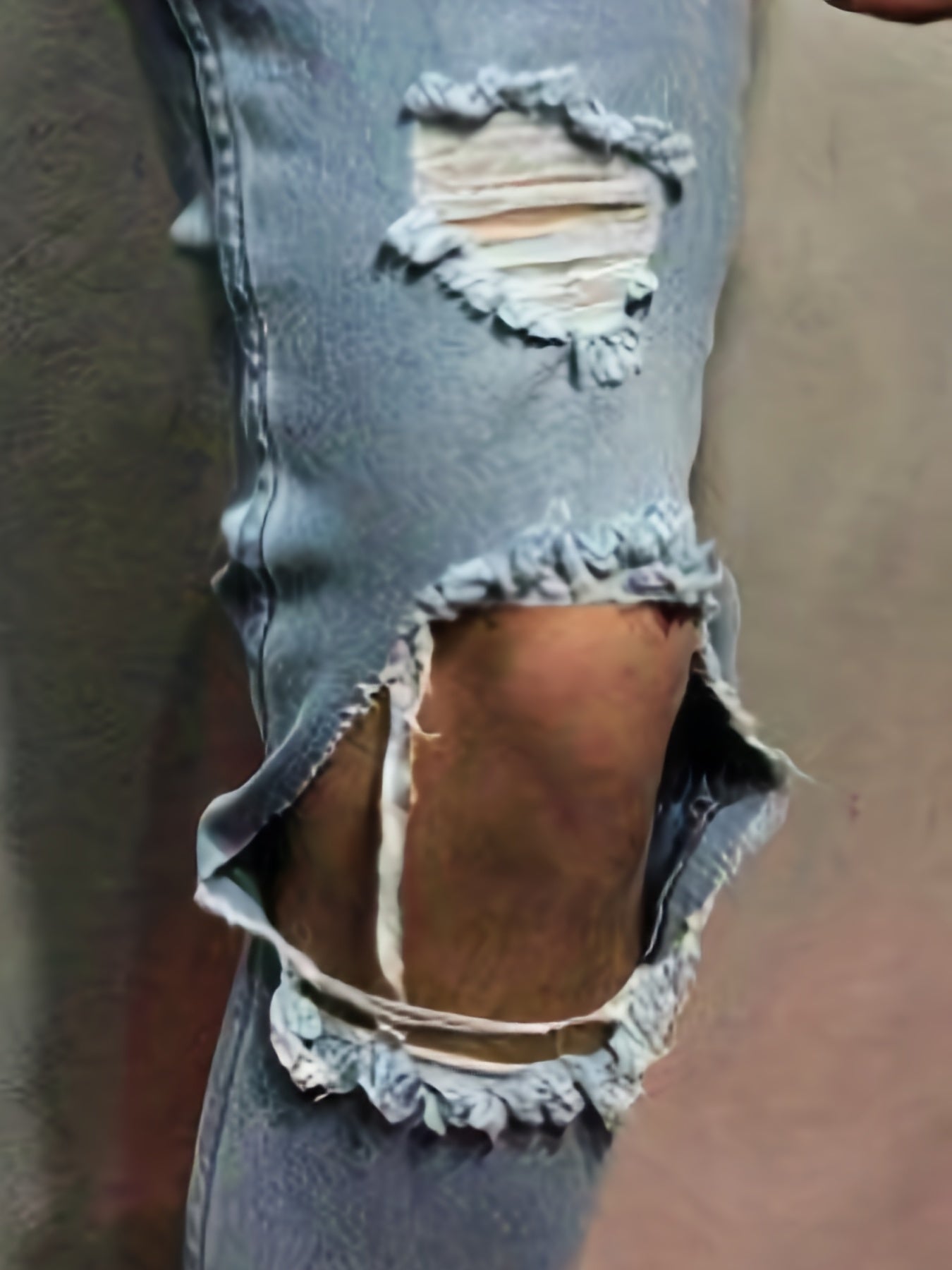 Maxct  Slim Fit Ripped Jeans, Men's Casual Street Style Distressed Mid Stretch Denim Pants For Spring Summer