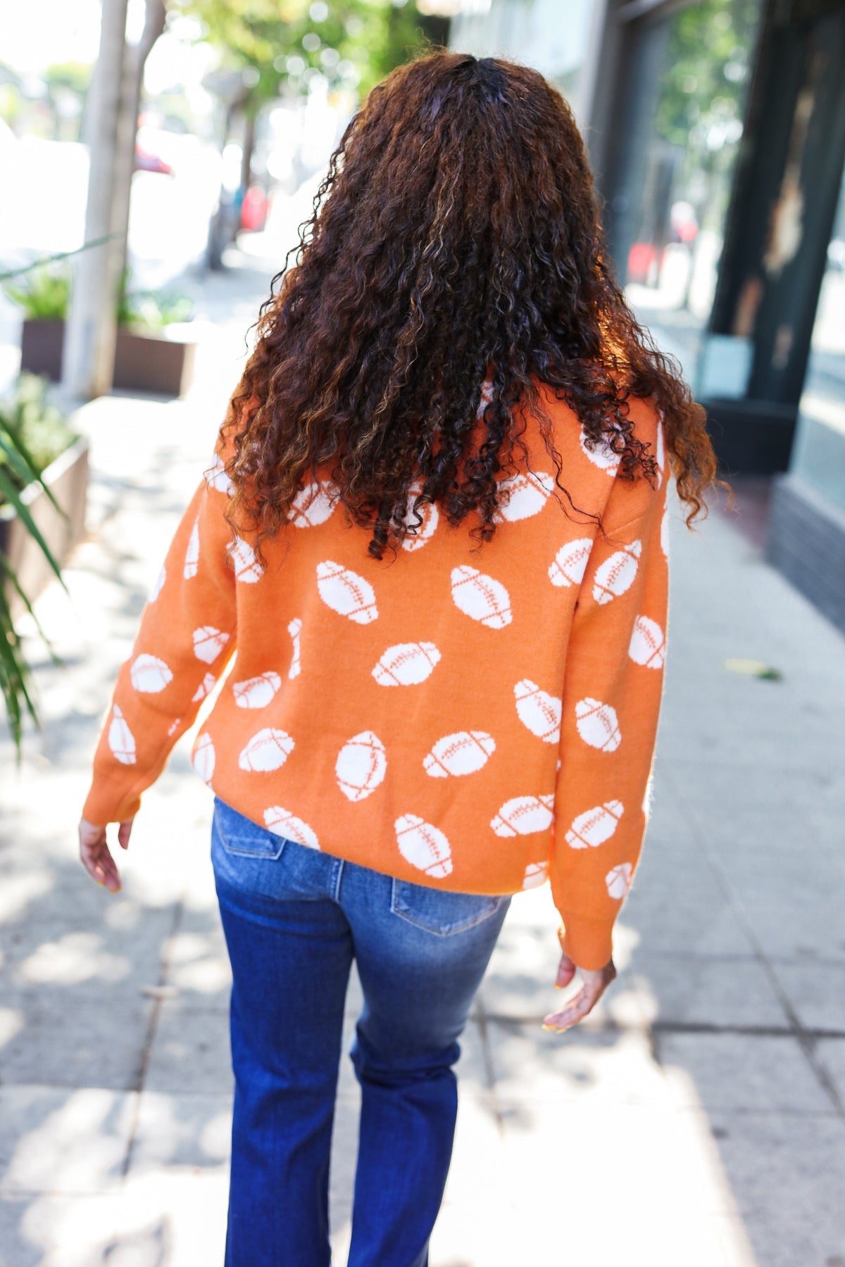 Maxct &Game Day Orange Football Print Jacquard Knit Sweater
