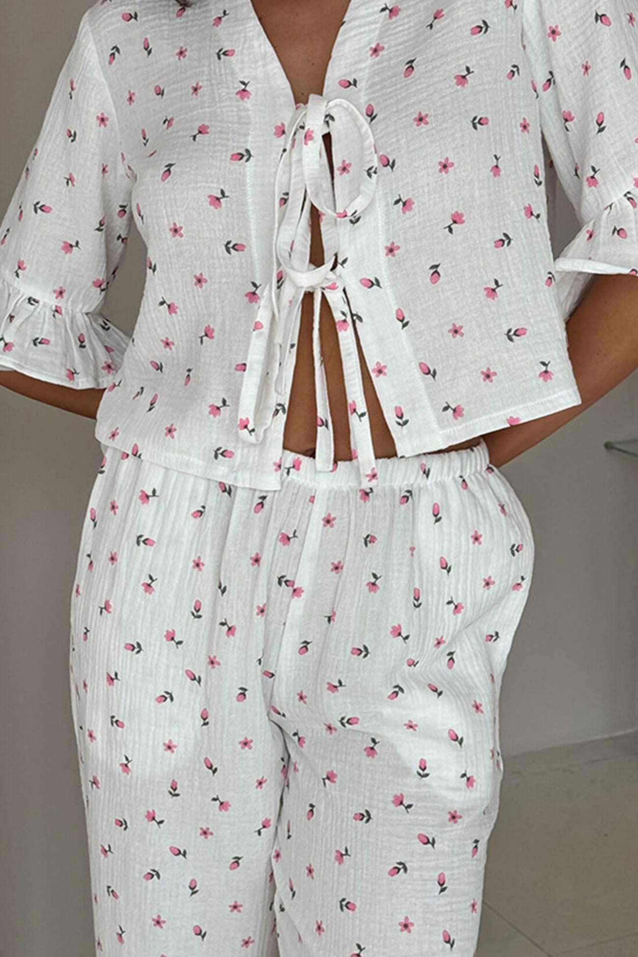Maxct Printed Ruffle Tie-up Shirt Cotton Suits