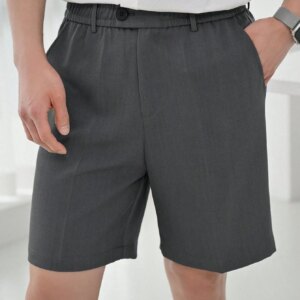 Maxct Men Solid Color Simple Casual Button Shorts, For Summer Daily Wear