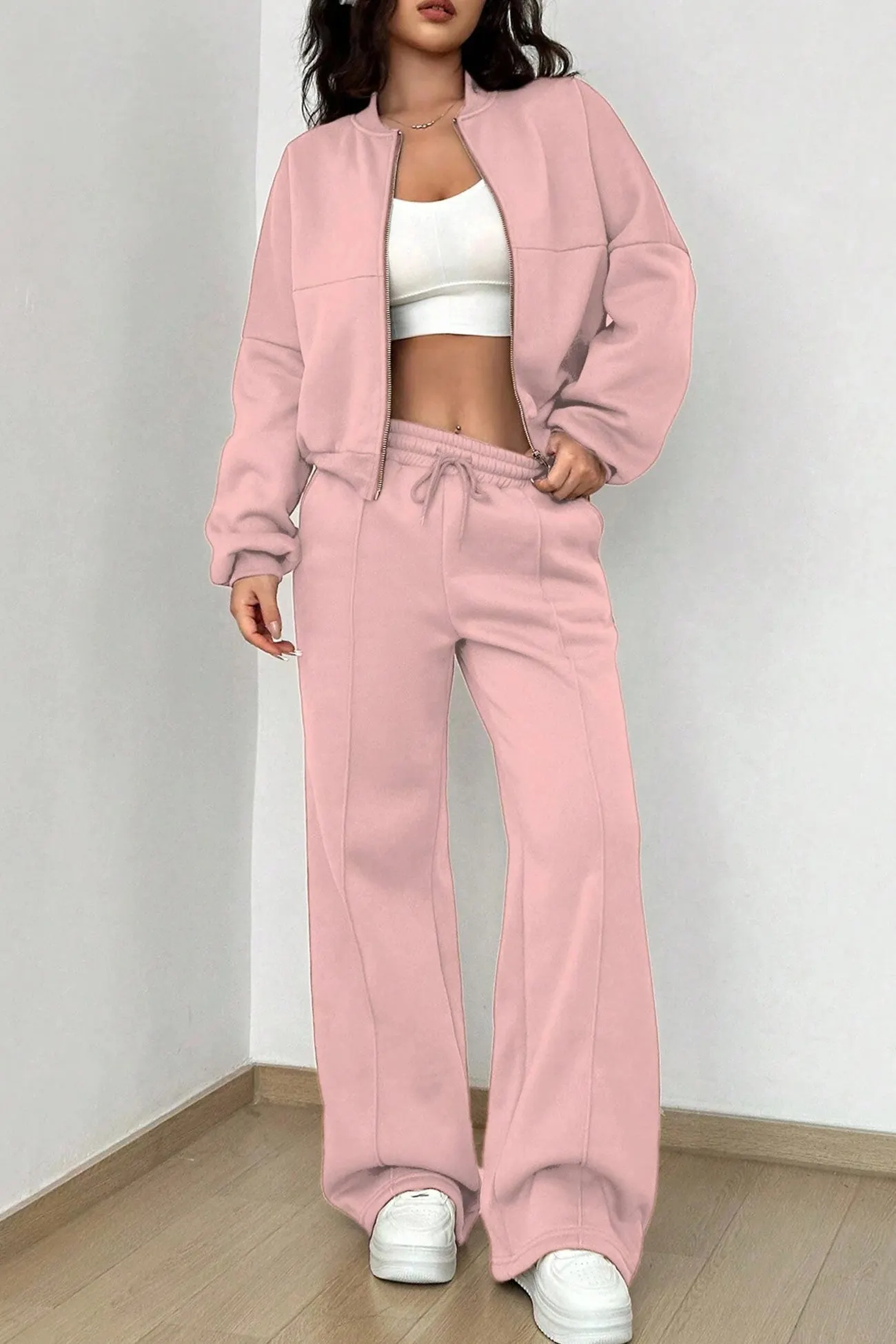 Maxct Zip-up Collarless?Cardigan Pants Set