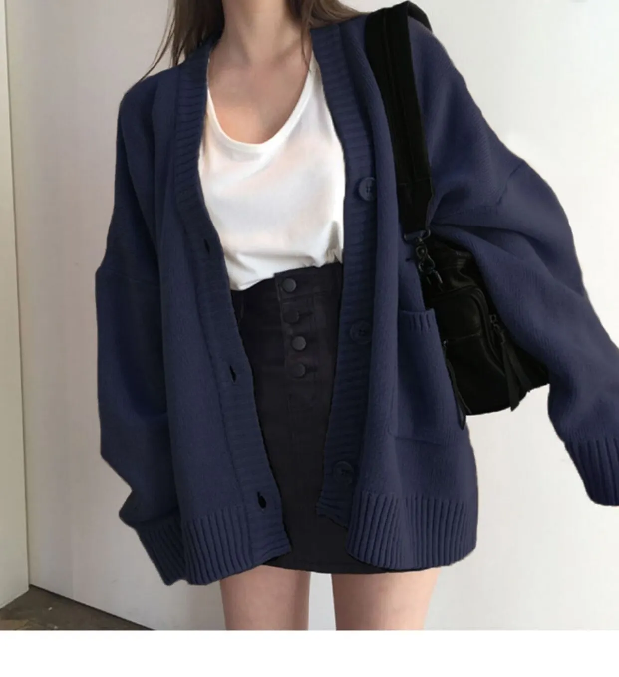 Maxct Solid Color Oversized Casual Knitted Cardigan