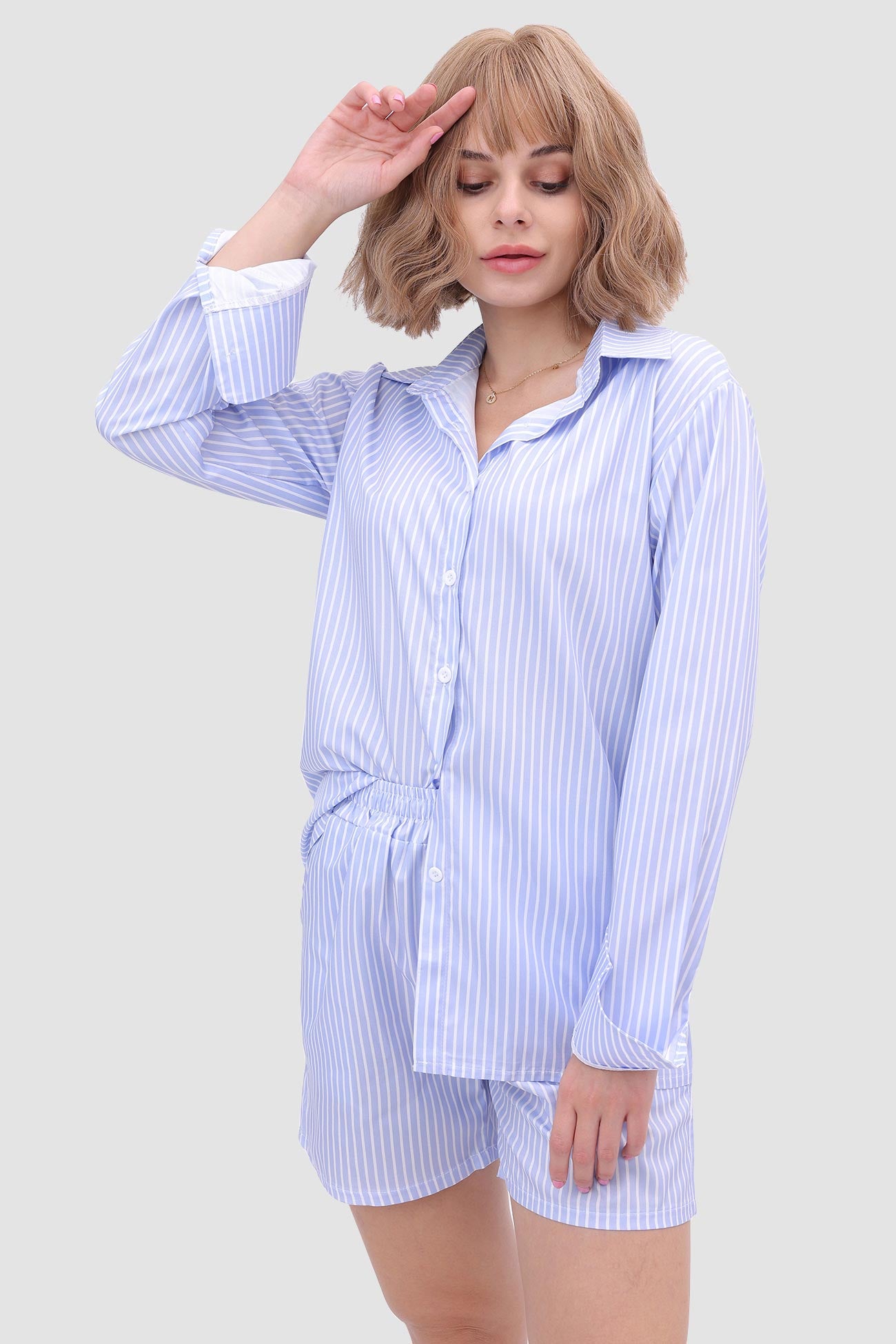 Maxct Striped Shirt Top & High Waist Shorts