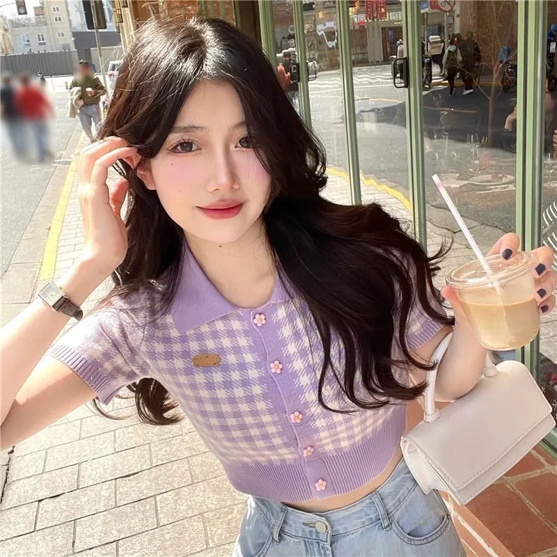 Maxct Short Sleeve T-shirts Women Summer Crop Tops Korean Style Girls Sweet Ins Fashion Simple Tender Designer All-match Knitted