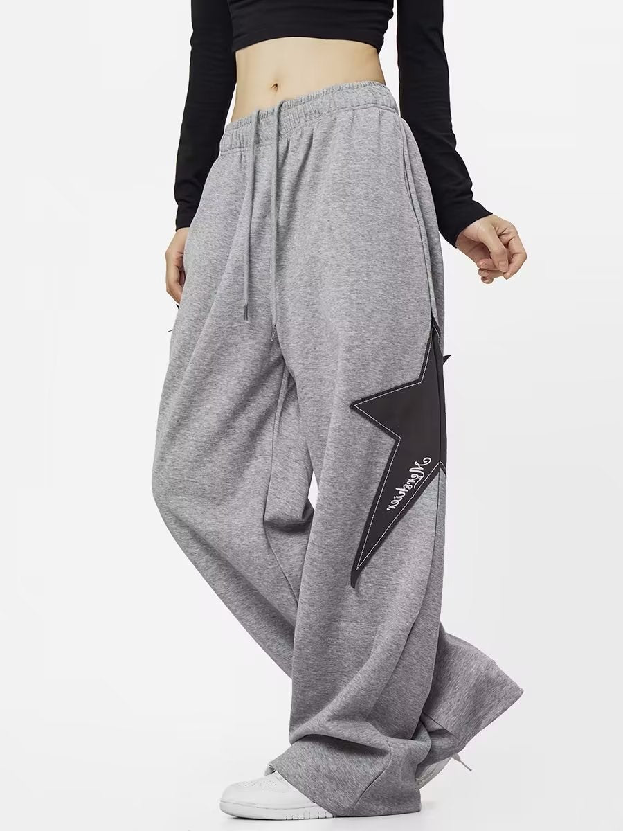 Maxct Star Patch Baggy Gray Sweatpants