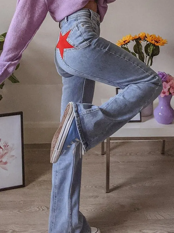 Back Star Patchwork Flare Jeans Maxct